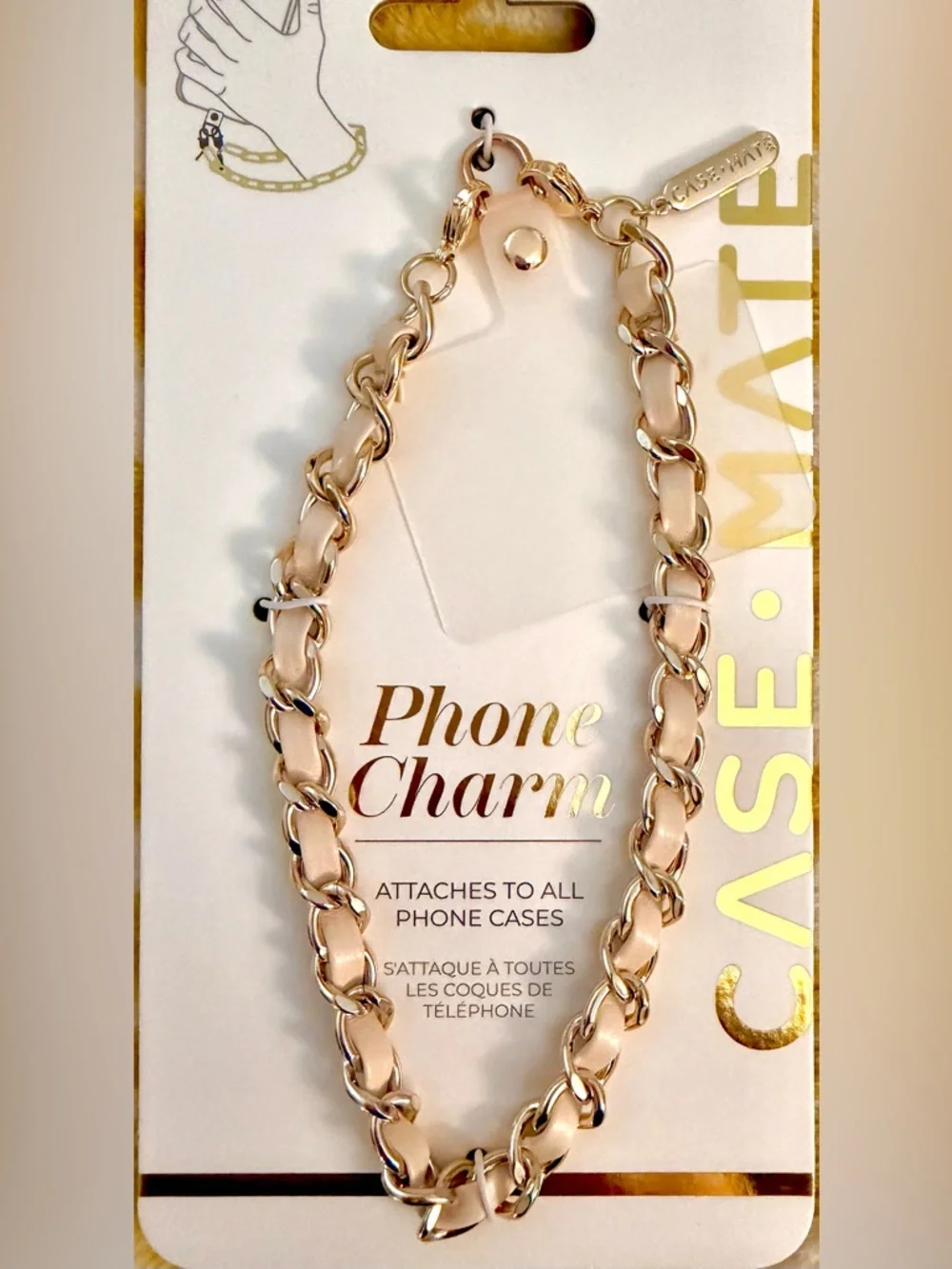 NWT Case-Mate Phone Charm Wristlet- Gold Chain with Taupe Leather